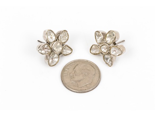 Sterling Silver Beautiful Macle Cut Diamond Flower Motif Earrings