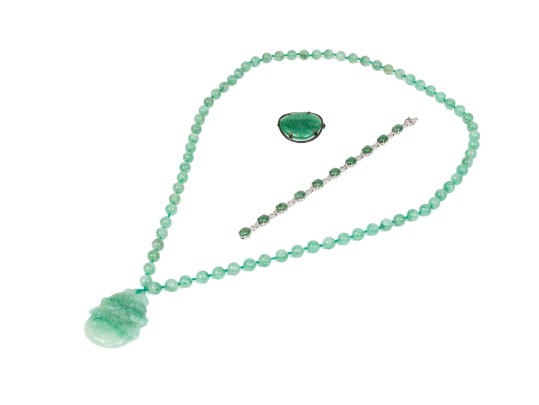 Lot Of Assorted Green Aventurine Quartz Motif Jewelry Pieces, Including A Fabulous Brooch