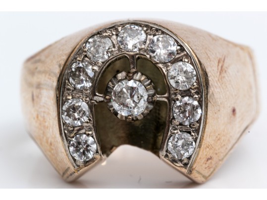 10K Yellow Gold And Diamond Lucky Horseshoe Ring, App. 0.62 TCW, Size 12.75