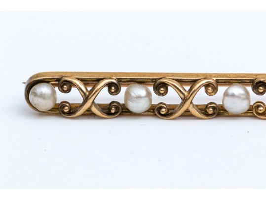 14k Yellow Gold Lovely Vintage Cultured Freshwater Pearl And 'X