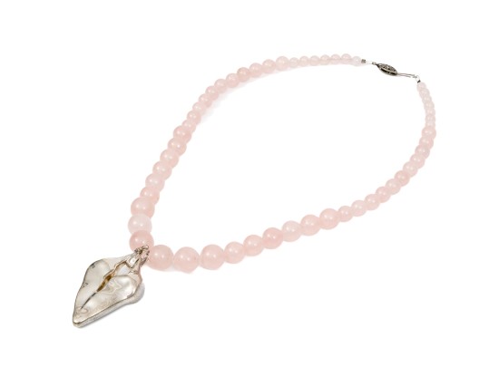 Striking Graduated Pink Rose Quartz Necklace With Brutalist Heart Pendant