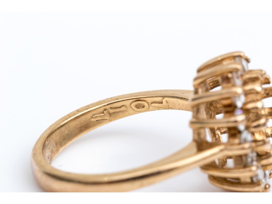 14k Yellow Gold 9x7 Oval Moissanite Halo Semi Mount Ring, Size 6.5