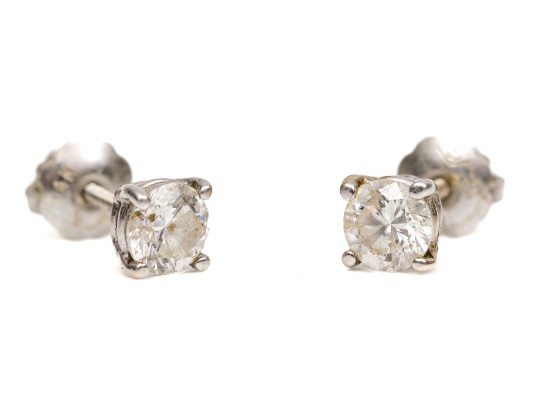 14k White Gold Diamond Solitaire Stud Earrings, App. 0.50 TCW