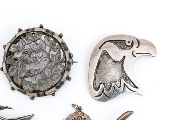 Sterling Silver And 800 Silver Collection Of Assorted Bird Motif Jewelry Pieces