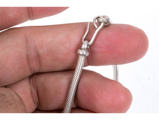 Sterling Silver Striking Multi Color Glass And Composite Pendant, On Chunky Snake Chain