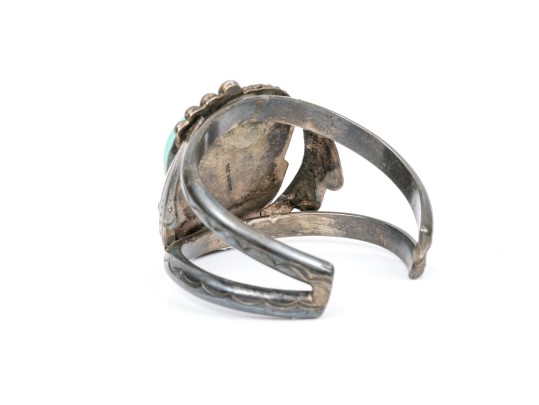 Dee Morris Sterling Rope And Fan Edged Turquoise Southwestern Style Cuff Bracelet