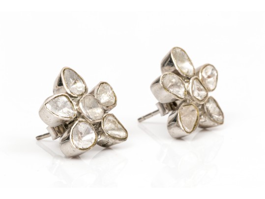 Sterling Silver Beautiful Macle Cut Diamond Flower Motif Earrings