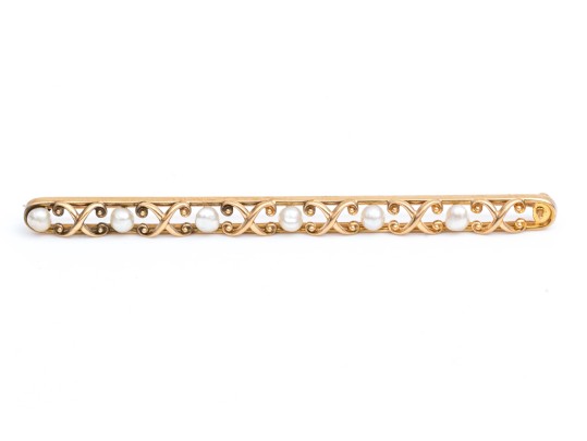 14k Yellow Gold Lovely Vintage Cultured Freshwater Pearl And 'X