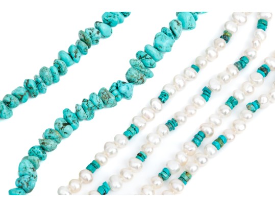 Pair Of Turquoise And Howlite And Turquoise, Howlite And Cultured Freshwater Pearl Necklaces