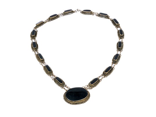 Vintage Black Wood And Gold Plated Impactful Chunky Opera Length Necklace