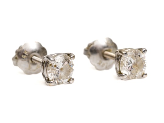 14k White Gold Diamond Solitaire Stud Earrings, App. 0.50 TCW