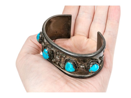 Sterling Silver Chunky Southwestern Motif Cuff Bracelet