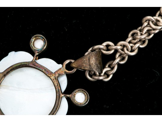 Sterling Silver Lovely Mother-of-pearl Flower Pendant, On Chunky Curb Chain