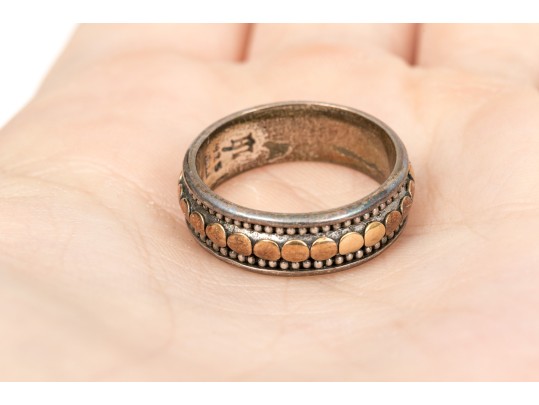 John Hardy Sterling And 18k Beautiful Dot Motif Band Ring, Size 8 (see Sizing Note)