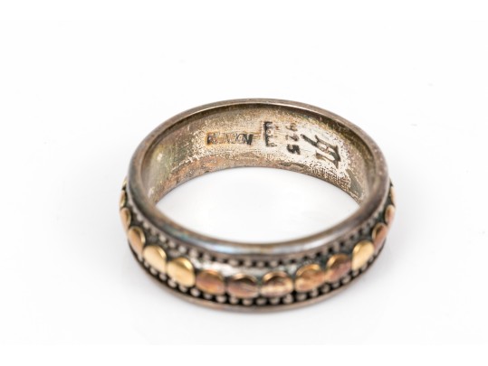 John Hardy Sterling And 18k Beautiful Dot Motif Band Ring, Size 8 (see Sizing Note)
