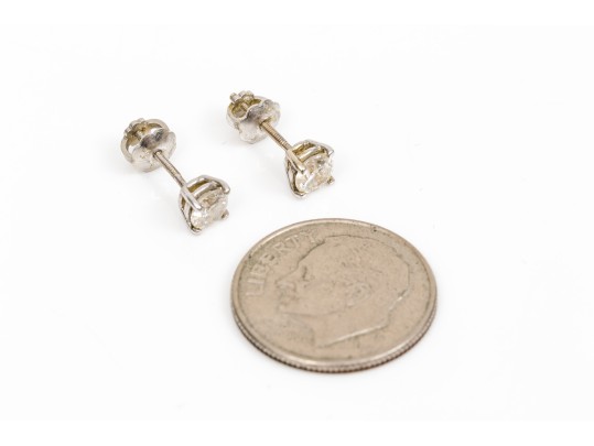 14k White Gold Diamond Solitaire Stud Earrings, App. 0.50 TCW