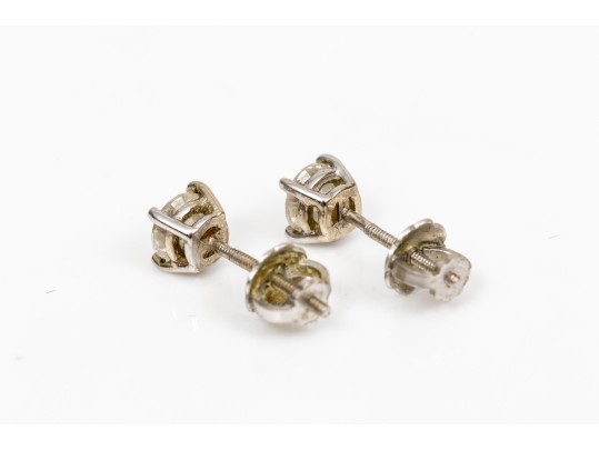 14k White Gold Diamond Solitaire Stud Earrings, App. 0.50 TCW