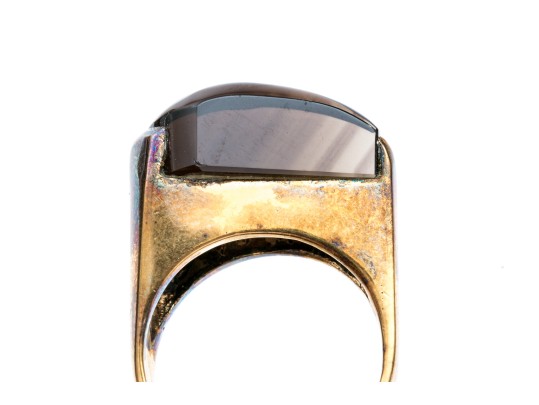 Sterling Silver Vermeil Contemporary Fantasy Cut Smoky Quartz Ring, Size 5