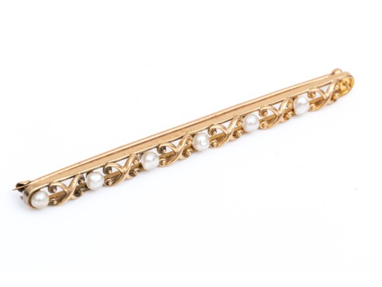 14k Yellow Gold Lovely Vintage Cultured Freshwater Pearl And 'X