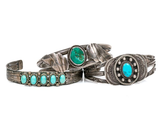 Lot Of Three Sterling Silver Southwestern Cuff Style Bracelets