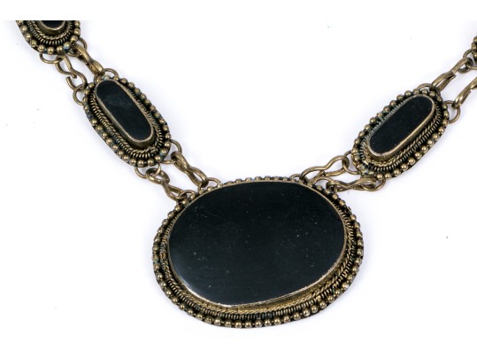 Vintage Black Wood And Gold Plated Impactful Chunky Opera Length Necklace