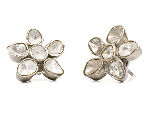 Sterling Silver Beautiful Macle Cut Diamond Flower Motif Earrings
