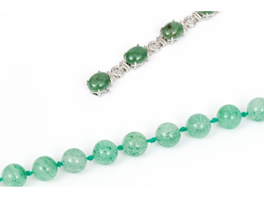 Lot Of Assorted Green Aventurine Quartz Motif Jewelry Pieces, Including A Fabulous Brooch