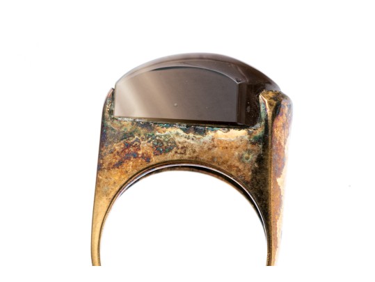 Sterling Silver Vermeil Contemporary Fantasy Cut Smoky Quartz Ring, Size 5