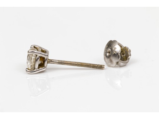 14k White Gold Diamond Solitaire Stud Earrings, App. 0.50 TCW