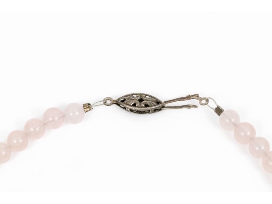 Striking Graduated Pink Rose Quartz Necklace With Brutalist Heart Pendant