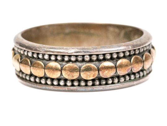 John Hardy Sterling And 18k Beautiful Dot Motif Band Ring, Size 8 (see Sizing Note)