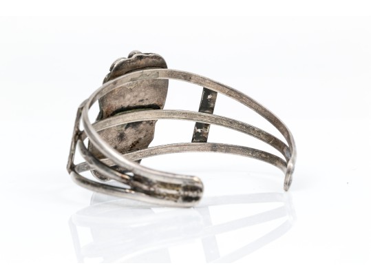 Sterling Silver And Feather Edged Turquoise Southwestern Style Cuff Bracelet