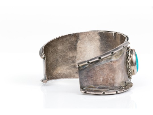 Sterling Silver Three Stone, Rope Edged Southwestern Style Cuff Bracelet