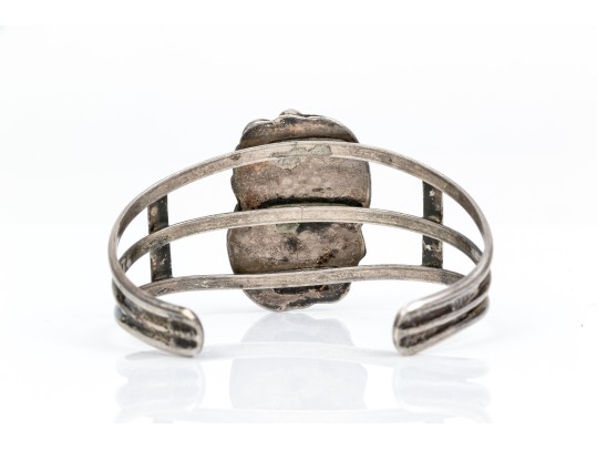 Sterling Silver And Feather Edged Turquoise Southwestern Style Cuff Bracelet