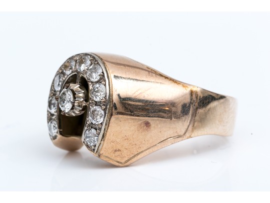 10K Yellow Gold And Diamond Lucky Horseshoe Ring, App. 0.62 TCW, Size 12.75