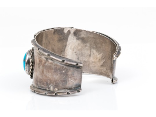 Sterling Silver Three Stone, Rope Edged Southwestern Style Cuff Bracelet