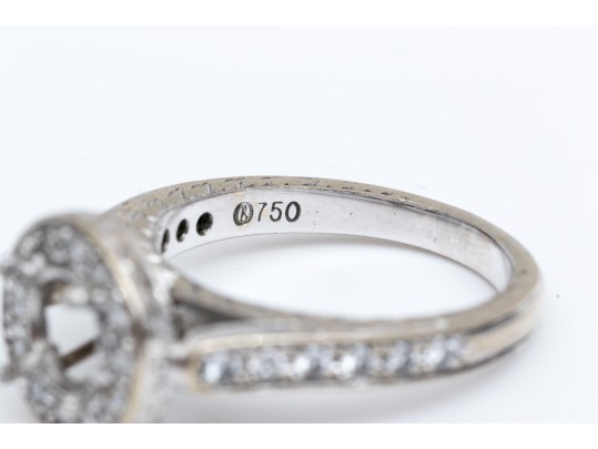 18k White Gold Beautiful Chased Diamond Set Halo Semi Mount, App. 0.24 TCW, Size 5.25
