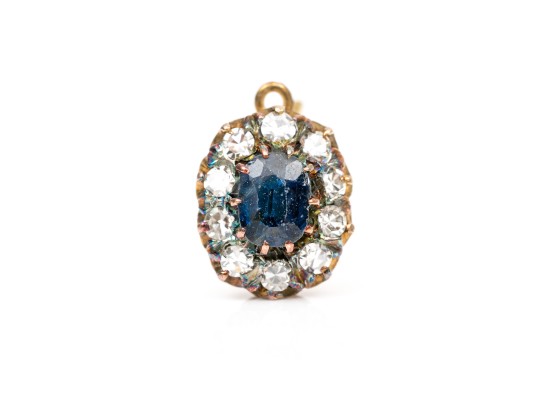 14k Yellow Gold Striking Vintage Blue And White Sapphire Halo Earrings