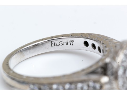 18k White Gold Beautiful Chased Diamond Set Halo Semi Mount, App. 0.24 TCW, Size 5.25