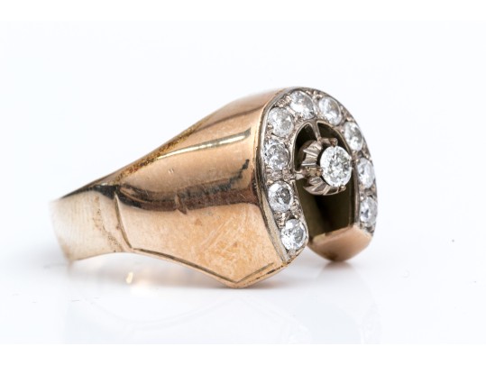 10K Yellow Gold And Diamond Lucky Horseshoe Ring, App. 0.62 TCW, Size 12.75