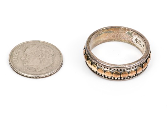 John Hardy Sterling And 18k Beautiful Dot Motif Band Ring, Size 8 (see Sizing Note)