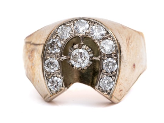 10K Yellow Gold And Diamond Lucky Horseshoe Ring, App. 0.62 TCW, Size 12.75