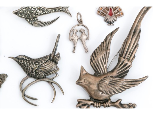 Sterling Silver And 800 Silver Collection Of Assorted Bird Motif Jewelry Pieces