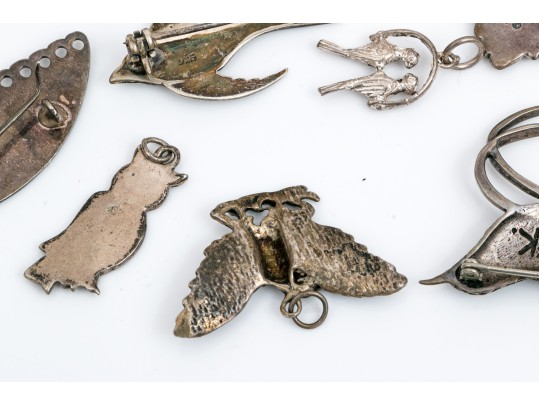 Sterling Silver And 800 Silver Collection Of Assorted Bird Motif Jewelry Pieces