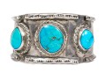 Sterling Silver Three Stone, Rope Edged Southwestern Style Cuff Bracelet
