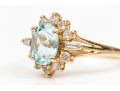14k Yellow Gold Lovely Oval Aquamarine And Diamond Halo Ring, Size 6.75