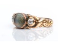 14K Gold Beautiful Antique Cats Eye Chrysoberyl And Diamond Ring, App. 0.17 TCW, Size 6.5,