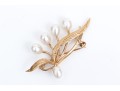 14k Yellow Gold Striking Cultured Freshwater Pearl Leaf And Spray Motif Brooch
