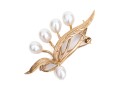 14k Yellow Gold Striking Cultured Freshwater Pearl Leaf And Spray Motif Brooch
