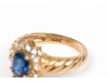 10k Gold Lovely Oval Blue Sapphire And White Sapphire Ribbed Halo Ring, Size 7+